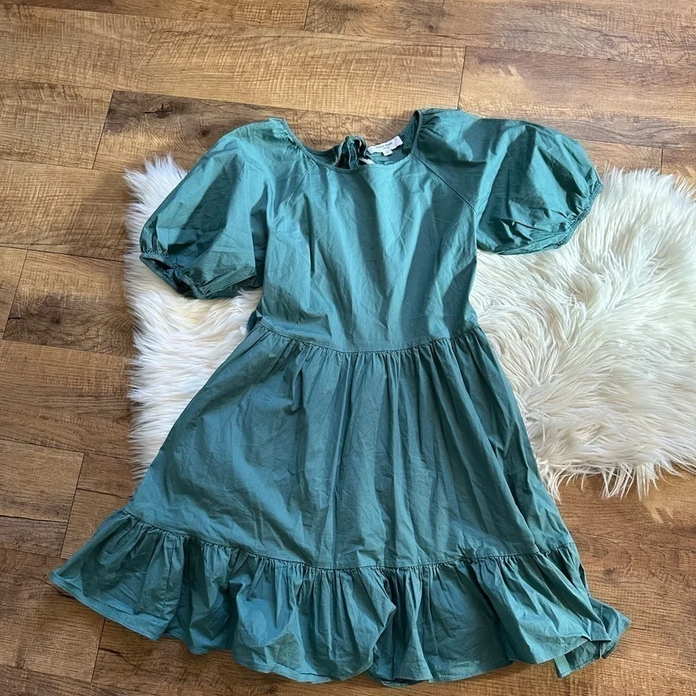 PETER SOM Green Puff Sleeve Dress - Picture 5 of 8
